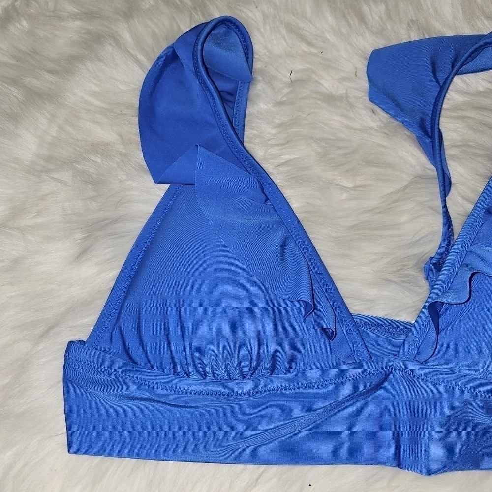 AERIE Ruffle Long Line Bikini Top -Xlarge , Blue Vibe Summer Vibes Festival Less